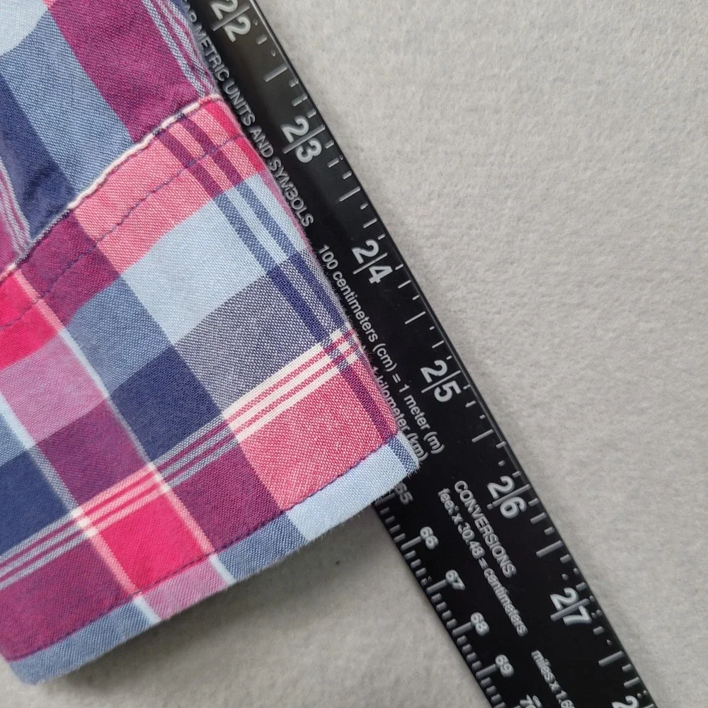 J Crew Mens Tailored Indian Madras Plaid Button Down Shirt Small Pink Blue